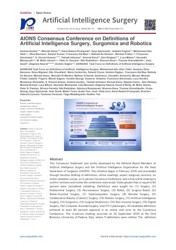 AIONS consensus conference on definitions of artificial intelligence surgery, surgomics and robotics — ilk sayfa